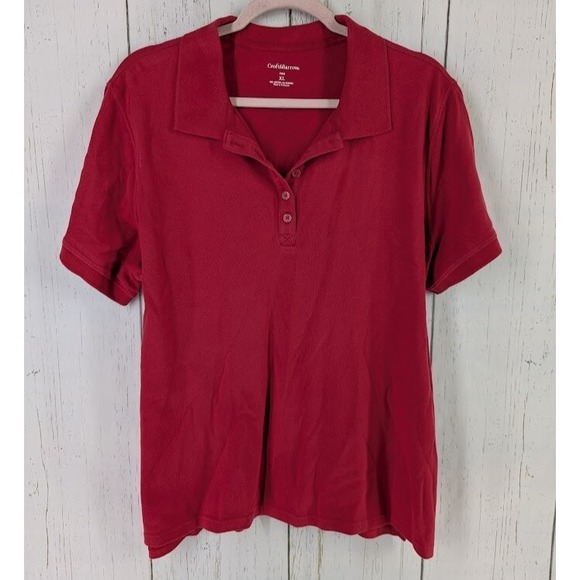 Croft Barrow Size XL‎ Polo Red Collared Short Sleeve Button Womens Top - Picture 1 of 8